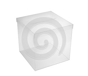 Plastic ballot box on white background