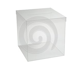 Plastic ballot box on white background