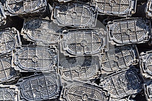 Plastic baskets for growing oysters on the western coast of the Baja peninsula