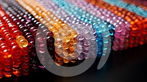 plastic beads many colors put laying in collum, glass beads abstract design for background and wallpaper