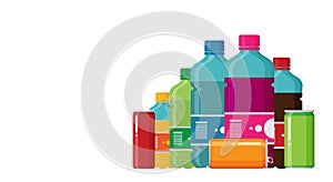 Plastic beverage bottles icon set. Bottled cold drinks flat vector illustration