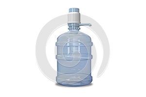 Plastic big bottle for water and pomp on white background.