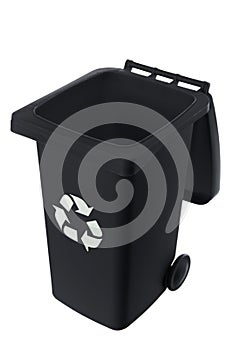 Plastic black trash can isolated on white background