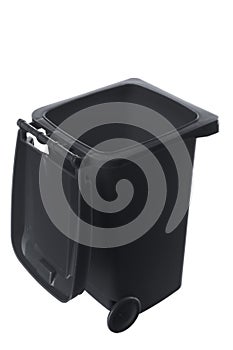 Plastic black trash can isolated on white background