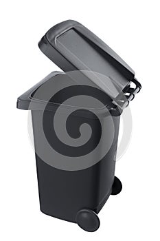 Plastic black trash can isolated on white background