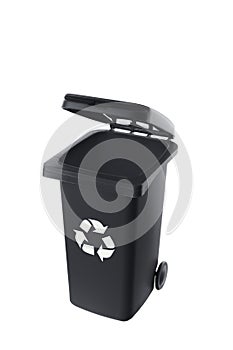Plastic black trash can isolated on white background