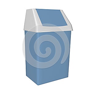 Plastic blue and white trash bin, 3D illustration