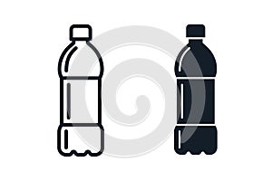 Plastic bottle black icon set. Vector flat style illustration