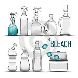 Plastic Bottle For Bleach Detergent Set Vector