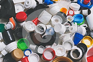 Plastic bottle caps intended for recycling