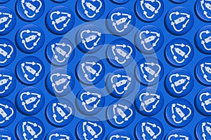 Plastic bottle caps. Recycle icon. Recycling collection. Ecology. Background.