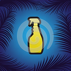 Plastic bottle for cleaning. Vector. Golden icon with black cont