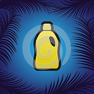 Plastic bottle for cleaning. Vector. Golden icon with black cont