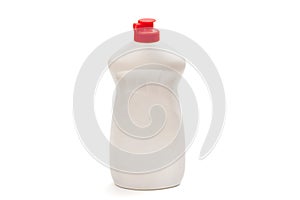 Plastic bottle of detergent isolated on white background.