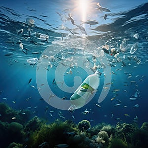 Plastic Bottle Drifting in Ocean