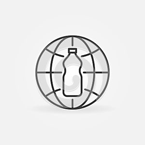 Plastic Bottle with Earth Globe linear vector concept icon