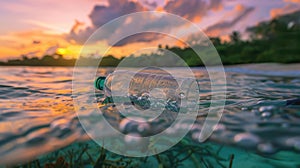 The plastic bottle in ocean.AI generated image