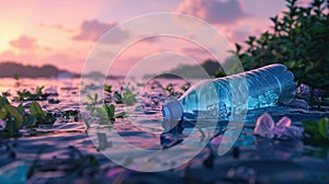 The Plastic Bottle in Sea.AI generated image