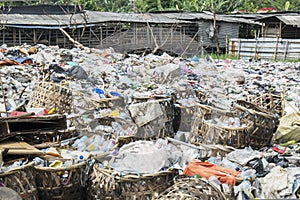 Plastic bottle garbage heaping at landfill