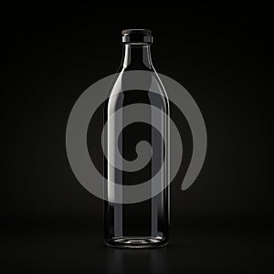 Cute 3d Black Glass Bottle Mockup On Dark Background photo
