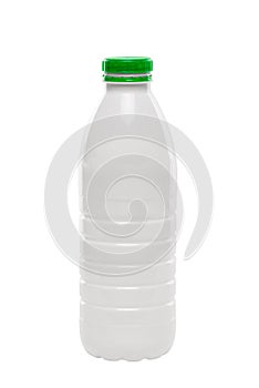 plastic bottle with green cap isolated on white