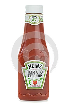 A plastic bottle of Heinz Tomato Ketchup