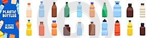 Plastic Bottle Set. Flat Style.