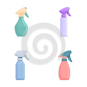 Plastic bottle icons set cartoon vector. Cleaning spray bottle container