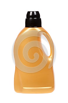 Plastic bottle for liquid laundry detergent, liquid softener, cleaning agent, bleach or fabric softener, isolated on white