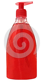 Plastic Bottle with liquid soap on a white photo