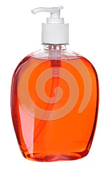 Plastic Bottle with liquid soap on white photo