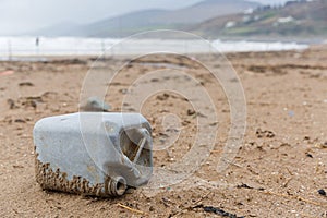 Plastic bottle litter on the beach