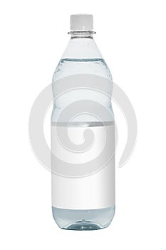 Plastic bottle with mineral water naturelle on a white background