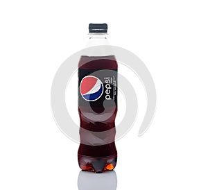 Plastic bottle of Pepsi Cola MAX 0.5 liters on a white background. Zero calories Pepsi soft drink bottle isolated on white