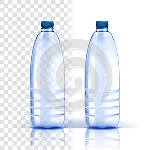 Plastic Bottle Vector. Healthy, Natural. Bluer Classic Water Bottle With Cap. Container For Drink, Beverage, Liquid