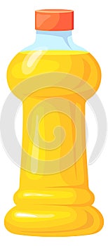 Plastic bottle with yellow liquid. Oil container icon