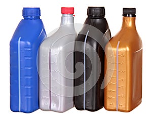 Plastic bottles from automobile oils isolated on a