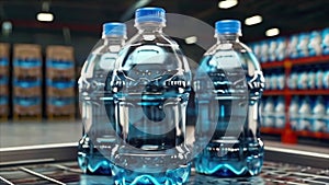 Plastic bottles with clean water. Generated with AI