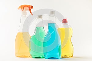 Plastic bottles with cleaning fluids