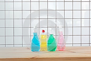 Plastic bottles with cleaning fluids