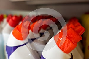 Plastic bottles, colorful caps.