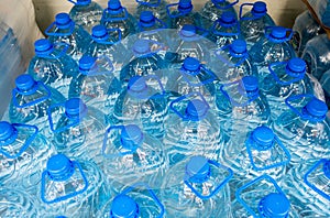 Plastic bottles, colorful caps.