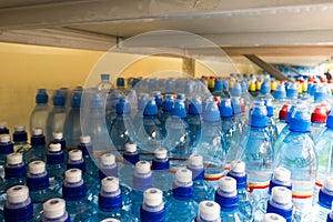 Plastic bottles, colorful caps.