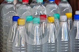 Plastic bottles with colourful caps