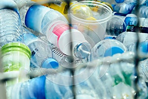 Plastic bottles and containers prepared for recycling