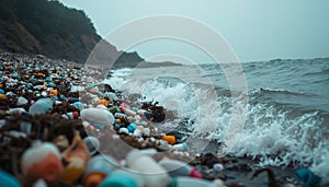 Plastic Bottles and Debris Littered on a Beach