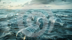 Plastic bottles floating in the ocean, highlighting environmental issues