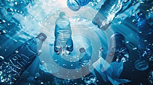 The Floating Plastic Bottles. AI generated