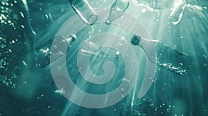 Plastic Bottles Underwater.AI generated image