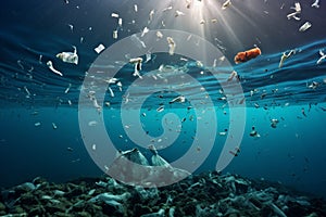 Plastic bottles and microplastics in the ocean